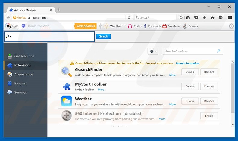 Eliminando las extensiones fraudulentas de Mozilla Firefox (ejemplo 2)