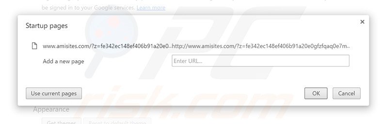 Eliminando amisites.com de la página de inicio de Google Chrome