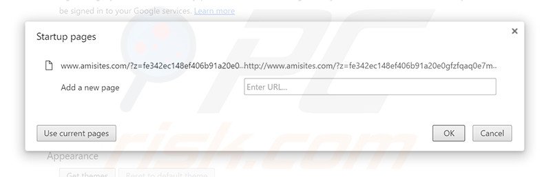 Eliminando amisites.com de la página de inicio de Google Chrome