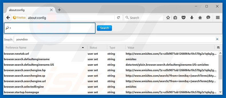Eliminar amisites.com del motor de búsqueda por defecto de Mozilla Firefox