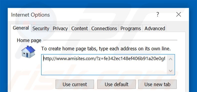 Eliminando amisites.com de la página de inicio de Internet Explorer