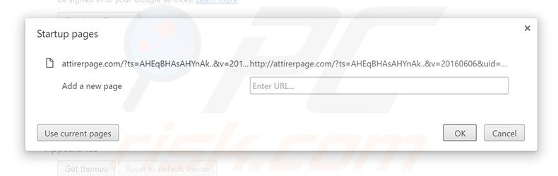 Eliminando attirerpage.com de la página de inicio de Google Chrome