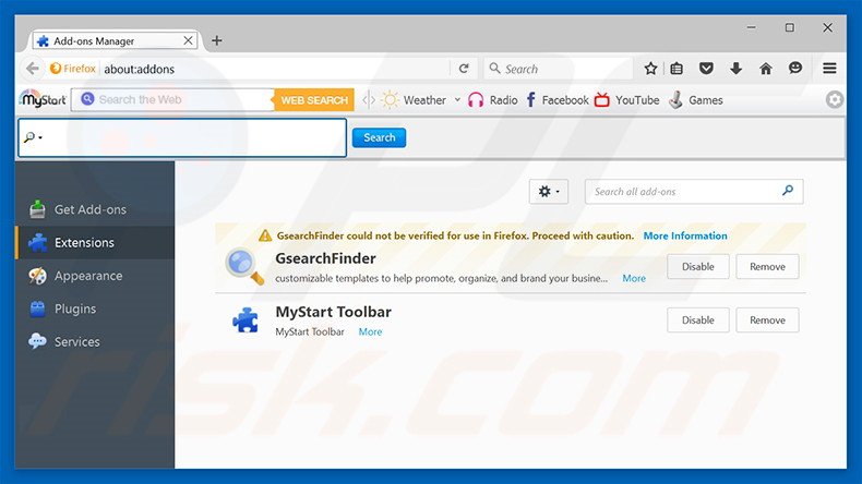 Eliminando attirerpage.com de las extensiones de Mozilla Firefox