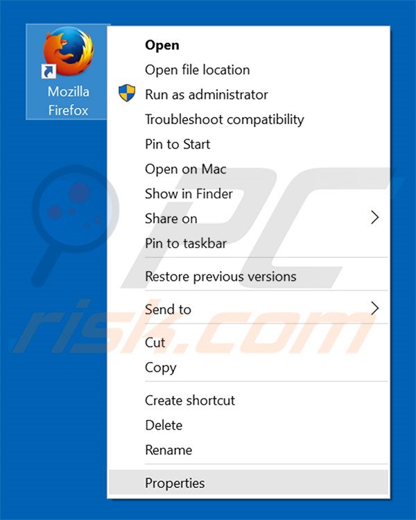 Eliminar attirerpage.com del destino del acceso directo de Mozilla Firefox paso 1