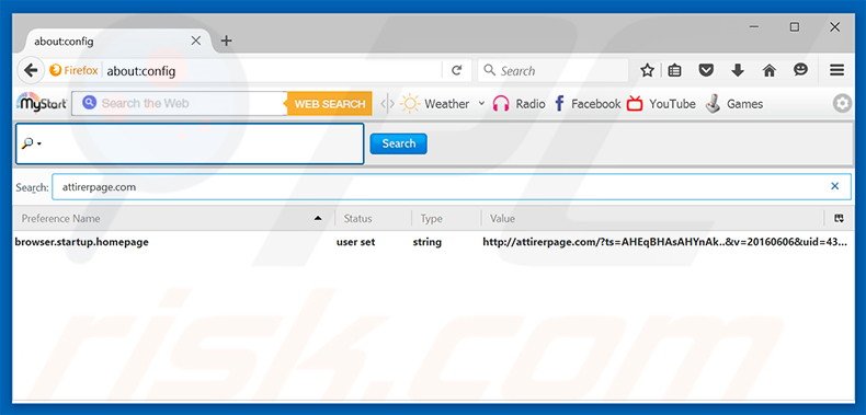Eliminar attirerpage.com del motor de búsqueda por defecto de Mozilla Firefox