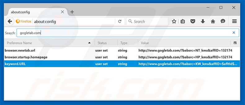Eliminar gogletab.com del motor de búsqueda por defecto de Mozilla Firefox
