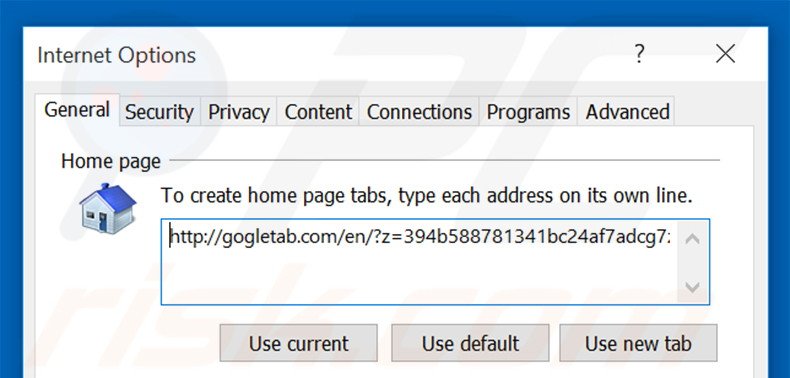 Eliminando gogletab.com de la página de inicio de Internet Explorer
