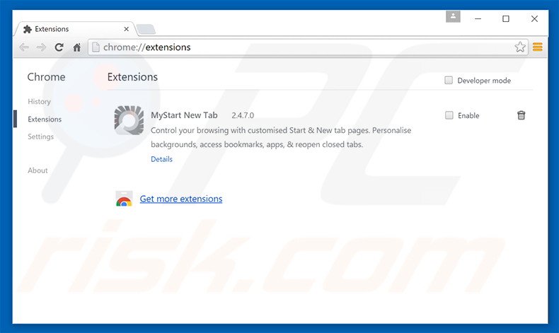 Eliminando las extensiones relacionadas con search.mediatab.tv de Google Chrome