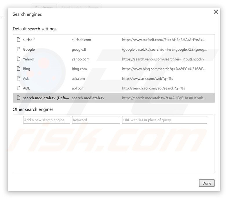 Eliminando search.mediatab.tv del motor de búsqueda por defecto de Google Chrome