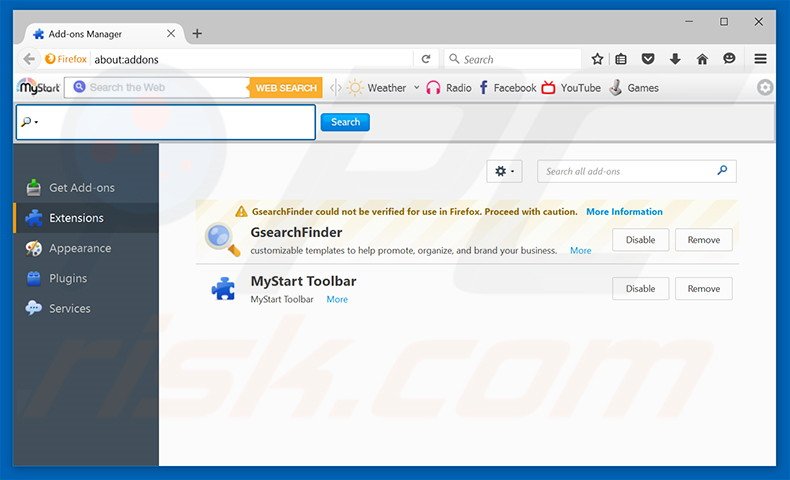 Eliminando search.mediatab.tv de las extensiones de Mozilla Firefox