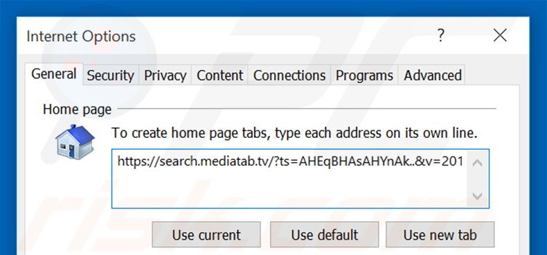 Eliminando search.mediatab.tv de la página de inicio de Internet Explorer