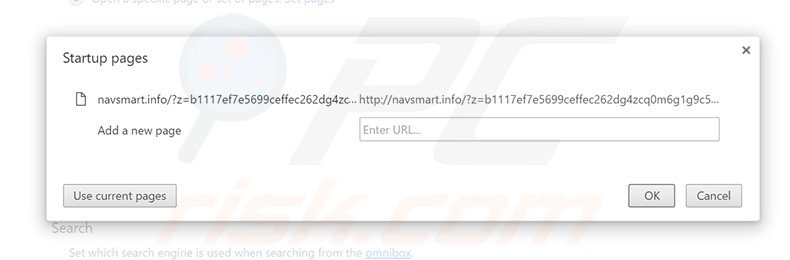 Eliminando navsmart.info de la página de inicio de Google Chrome