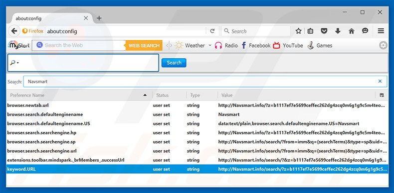 Eliminar navsmart.info del motor de búsqueda por defecto de Mozilla Firefox