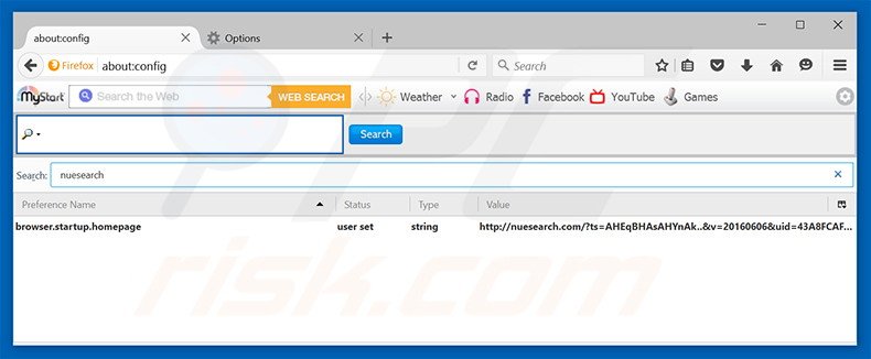 Eliminar nuesearch.com del motor de búsqueda por defecto de Mozilla Firefox
