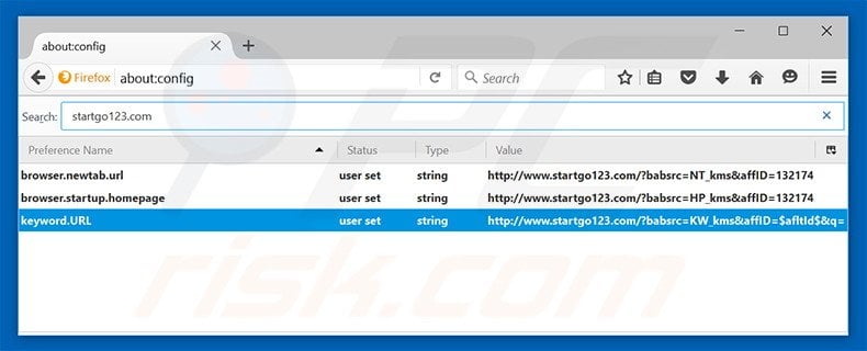 Eliminar startgo123.com del motor de búsqueda por defecto de Mozilla Firefox