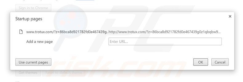 Eliminando trotux.com de la página de inicio de Google Chrome