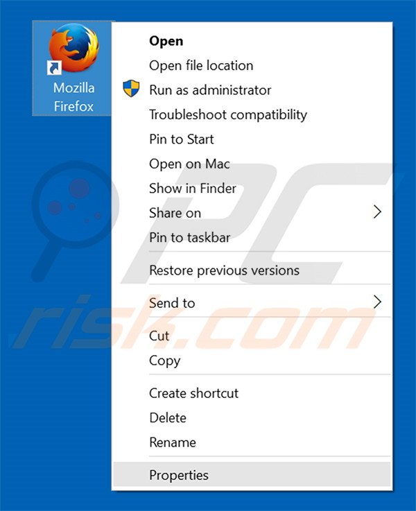 Eliminar trotux.com del destino del acceso directo de Mozilla Firefox paso 1