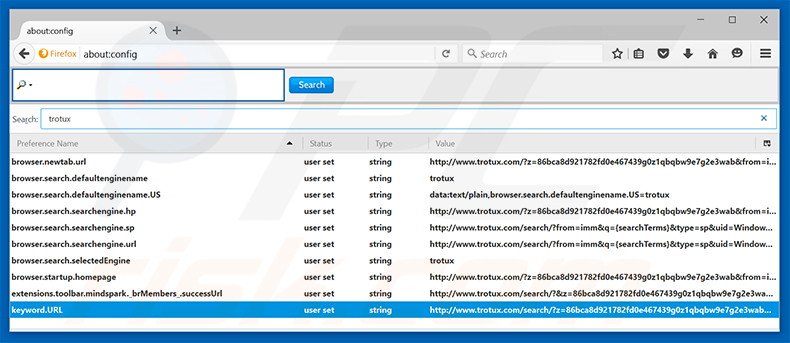 Eliminar trotux.com del motor de búsqueda por defecto de Mozilla Firefox