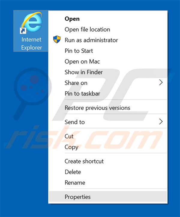 Eliminar trotux.com del destino del acceso directo de Internet Explorer paso 1