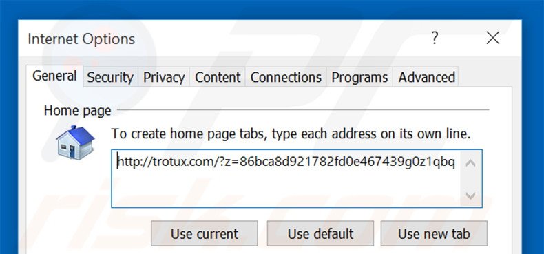 Eliminando trotux.com de la página de inicio de Internet Explorer