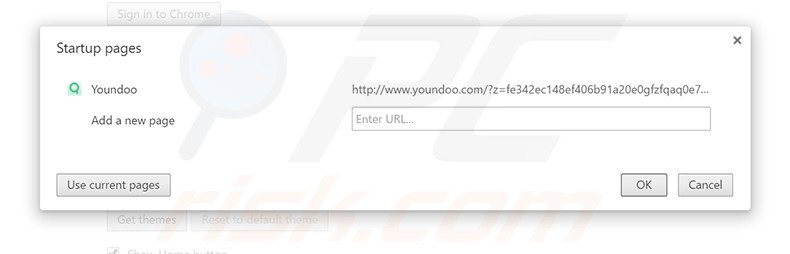 Eliminando youndoo.com de la página de inicio de Google Chrome