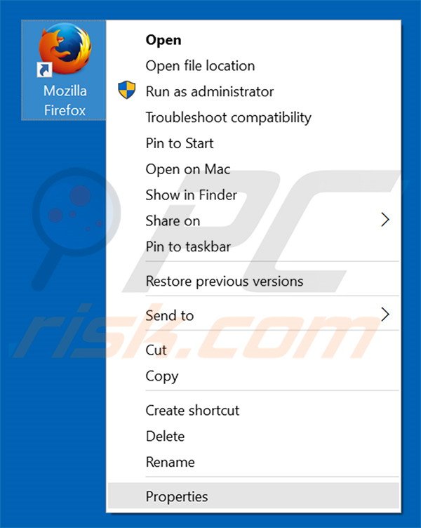 Eliminar youndoo.com del destino del acceso directo de Mozilla Firefox paso 1