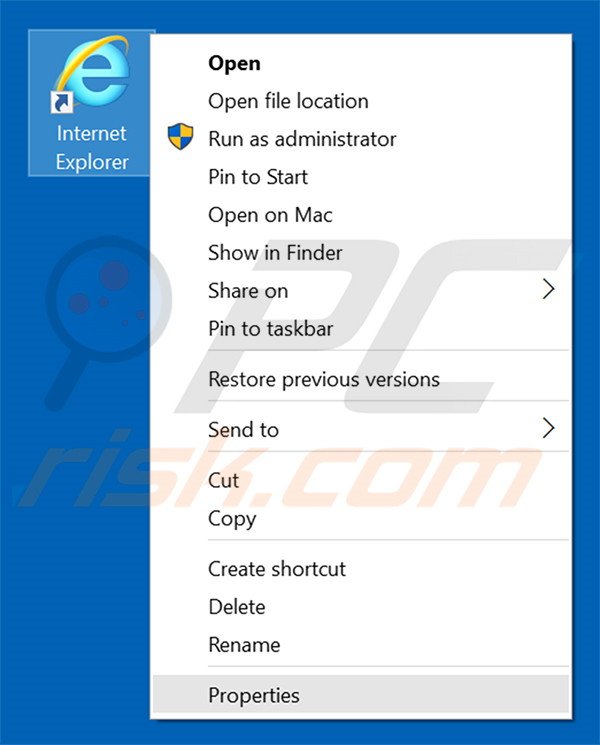 Eliminar youndoo.com del destino del acceso directo de Internet Explorer paso 1