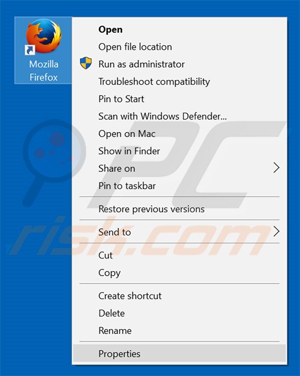 Eliminar searchinme.com del destino del acceso directo de Mozilla Firefox paso 1