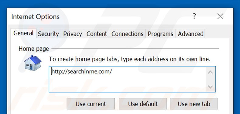 Eliminando searchinme.com de la página de inicio de Internet Explorer