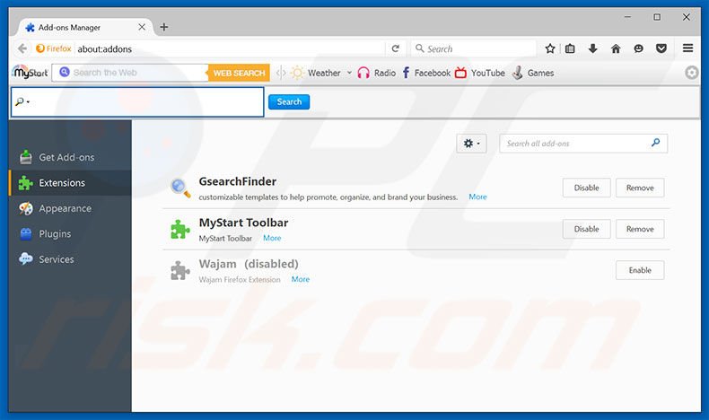 Eliminando 9o0gle.com de las extensiones de Mozilla Firefox