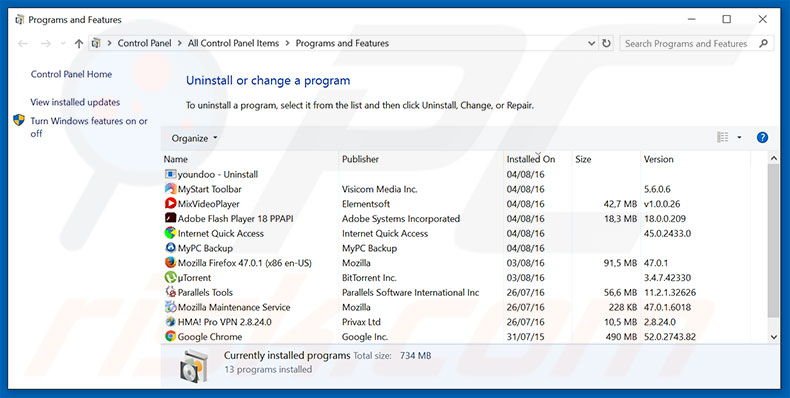 desinstalar el secuestrador de navegadores 9o0gle.com desde el Panel de control