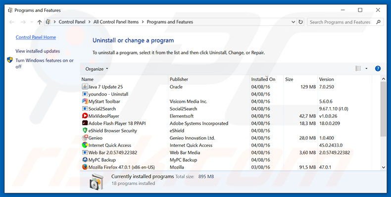 desinstalar el adware BLOCK due to Suspicious Activities del Panel de control