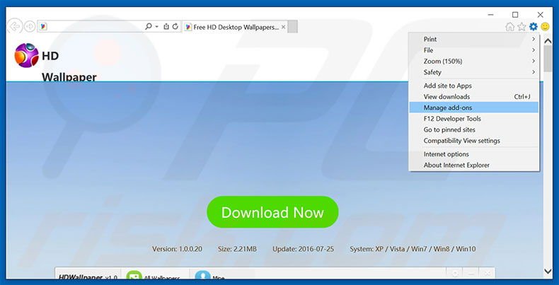 Eliminando los anuncios de HDWallpaper de Internet Explorer paso 1
