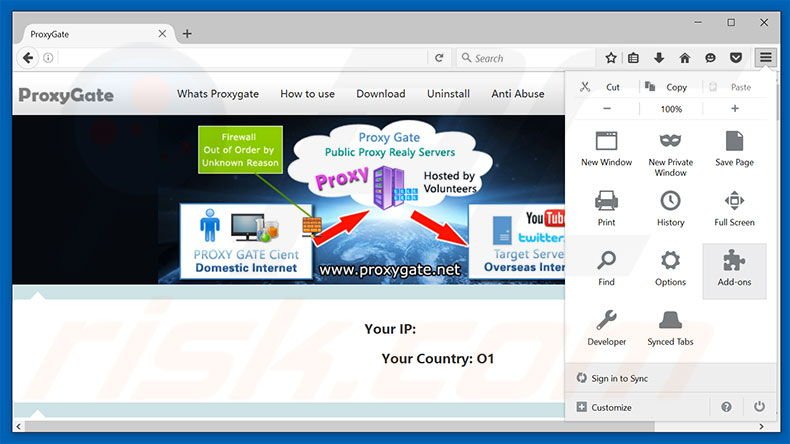 Eliminando los anuncios ProxyGate de Mozilla Firefox paso 1