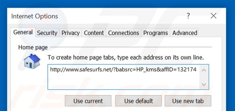 Eliminando safesurfs.net de la página de inicio de Internet Explorer