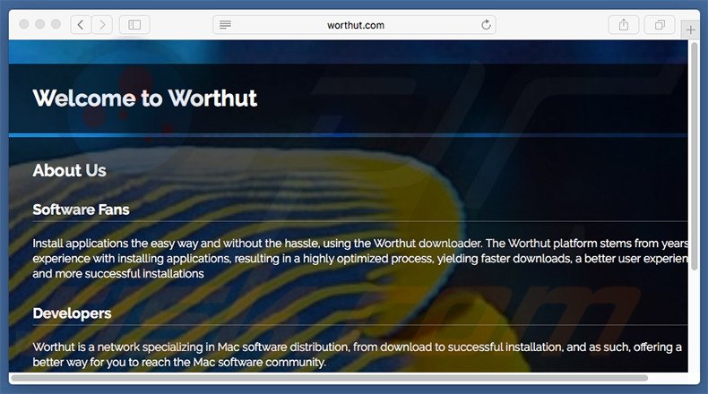 Sitio web dudoso usado para promocionar search.worthut.com