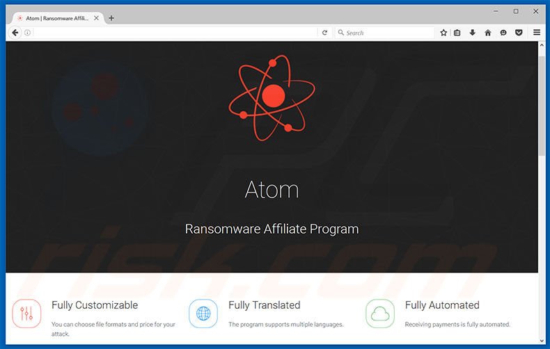 sitio web del ransomware de Atom