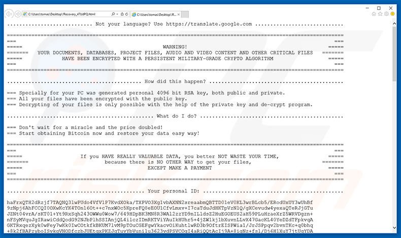 archivo html del virus encriptador Cry