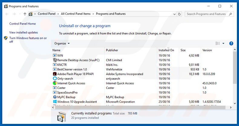 desinstalar el secuestrador de navegadores footybase.com desde el Panel de control