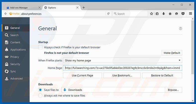Removing fullsearching.com from Mozilla Firefox homepage