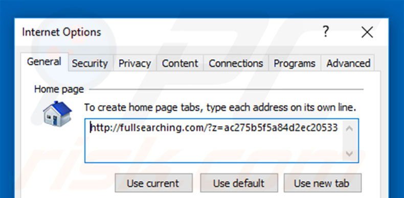 Removing fullsearching.com from Internet Explorer homepage