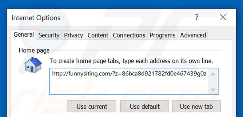 Eliminando funnysiting.com de la página de inicio de Internet Explorer