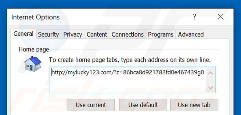 Eliminando mylucky123.com de la página de inicio de Internet Explorer