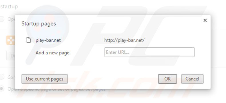 Eliminando play-bar.net de la página de inicio de Google Chrome