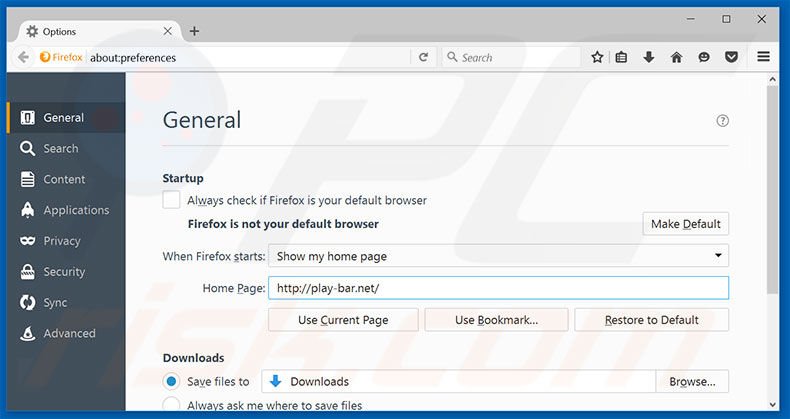 Eliminando play-bar.net de la página de inicio de Mozilla Firefox