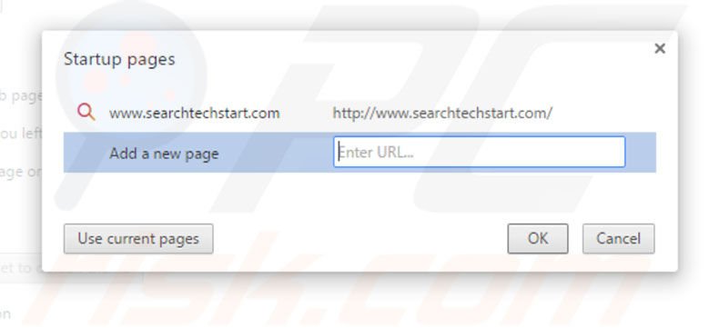 Eliminando searchtechstart.com de la página de inicio de Google Chrome