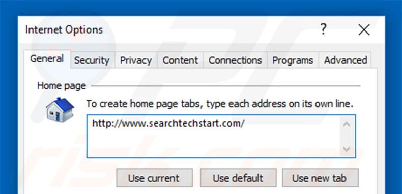 Eliminando searchtechstart.com de la página de inicio de Internet Explorer