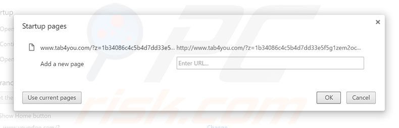 Eliminando tab4you.com de la página de inicio de Google Chrome
