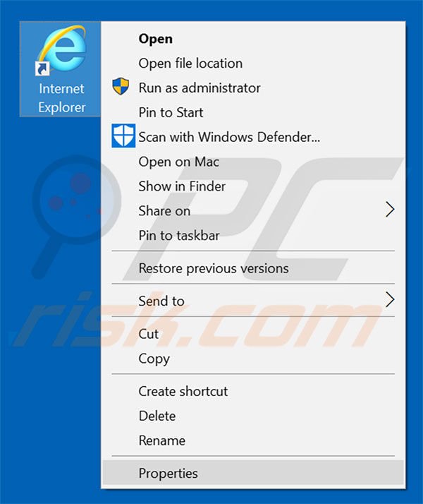 Eliminar tab4you.com del destino del acceso directo de Internet Explorer paso 1