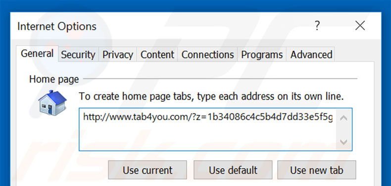 Eliminando tab4you.com de la página de inicio de Internet Explorer